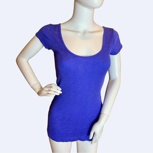 Michael Stars Short Sleeve U-Neck Top Periwinkle Blue Cotton Nylon One Size